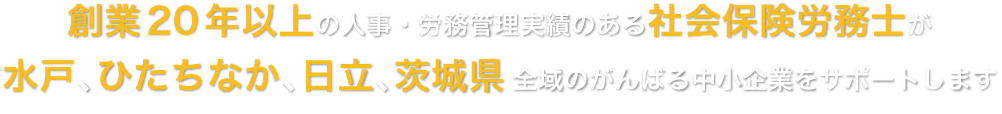 創業20年以上の人事・労務管理実績のある社会保険労務士が 水戸、ひたちなか、日立、茨城県全域のがんばる中小企業をサポートします